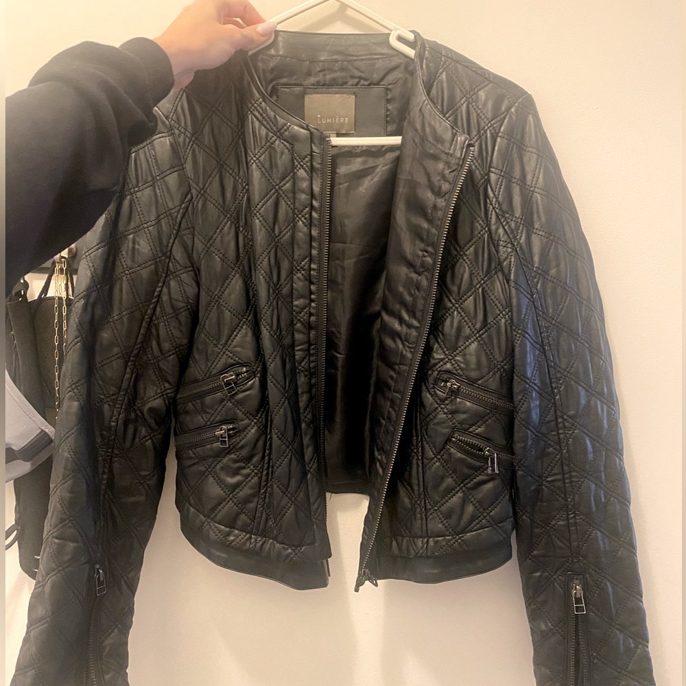 Lumiere black quilted faux leather jacket
